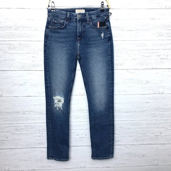 NEW Jen7 by 7 For All Mankind Jeans Straight Leg Distressed Enhance Me size 2 - Picture 1 of 9